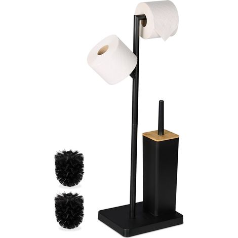 Serviteur WC, Non Fixe, Porte-Rouleau, mélange de matériaux, H x L x P : 71 x 23 x 18 cm, Noir et Nature (1/5)