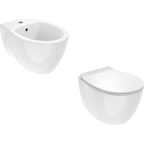 510x363 mm hochglänzendes weißes wandhängendes WC- und Bidet-Set Ponsi Kite KITKITE7BI (1/5)