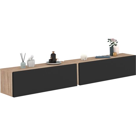 Set di 2 scaffali a muro ELYOS a 1 anta in legno e nero