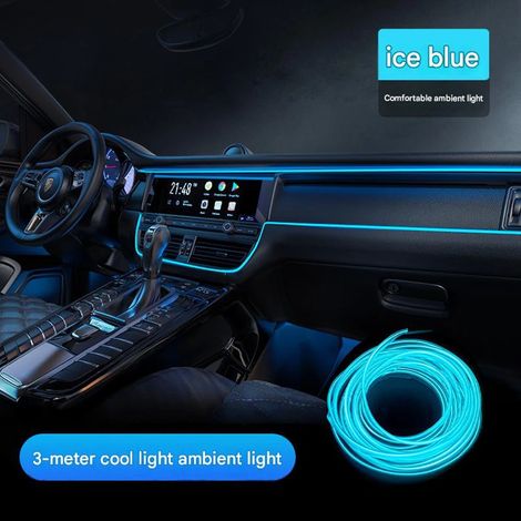 USB-LED-Innenraumbeleuchtung für Autos – Flexible Dekorationsbeleuchtung für Armaturenbrett und Mittelkonsole (Eisblau, 3 m, USB, einfache Installation) Eisblau