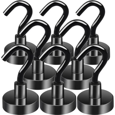 8pcs Aimants Puissants Crochets Magnétiques Extra Forts, 20mm Aimants Néodyme Crochet pour Réfrigérateur Rond Aimant Noir Néodyme Crochets Pour Camping Garage Cuisine Bureau (1/5)