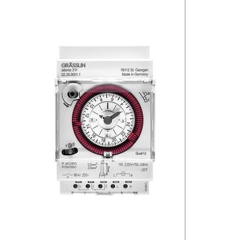 GRÄSSLIN 01.28.0001.1 talento 111- analoge Verteilerschaltuhr mit Tagesprogramm I 3TE I 1-Kanal I Montage auf DIN-Schiene I Ohne Gangreserve I LED bis 180W I Glüh- und Halogen bis 1100W I Schaltuhr (1/5)