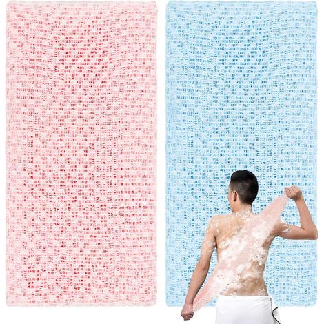 2 Pièces Gommage du Japonais Set, Serviette Exfoliant pour le Dos, Débarbouillettes pour Homme Femme (Bleu Rose) (1/5)
