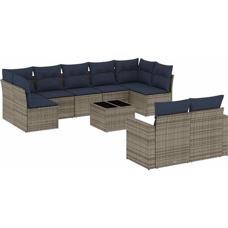 Maison Exclusive - Set Divani da Giardino 10 pz con Cuscini Grigio in Polyrattan (1/5)