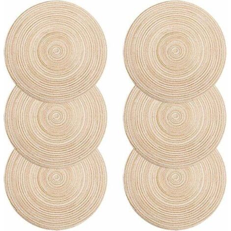 Sets de Table, Lot de 6 Set de Table PP Tressé Lavable Résistantes à la Chaleur Antidérapant, Set de Table Rond 35x35cm(Rond,Ivoire) (1/5)