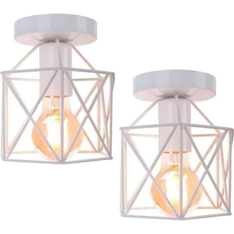 U-Do 2Pcs Plafonnier Carré Blanc Lampe de Plafonde Cage en Fer design Vintage décoration pour Salon Couloir (1/4)