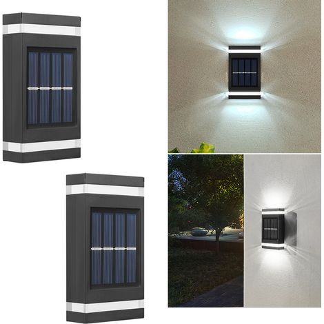 2 applique solari da parete - Illuminazione esterna impermeabile per cortile, patio, giardino, recinzione o villa - Luce bianca (1/5)