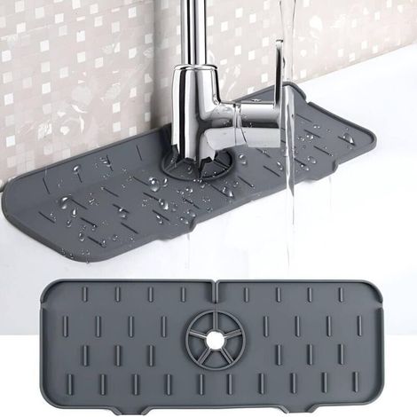 Tapis de robinet en silicone – Protection anti-éclaboussures pour évier de cuisine et de salle de bain, tapis de drainage d'évier derrière le robinet, séchage d'eau pour comptoir (gris) (1/5)