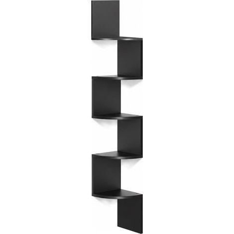 Étagère d'angle, H x L x P: 125 x 20 x 20 cm, 5 Niveaux, MDF, Design en Zigzag, étagère Murale Suspendue, Noir (1/5)