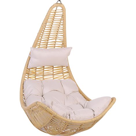 Silla colgante de ratán sintético color natural columpio en forma de huevo estilo rústico boho Atri II (1/5)