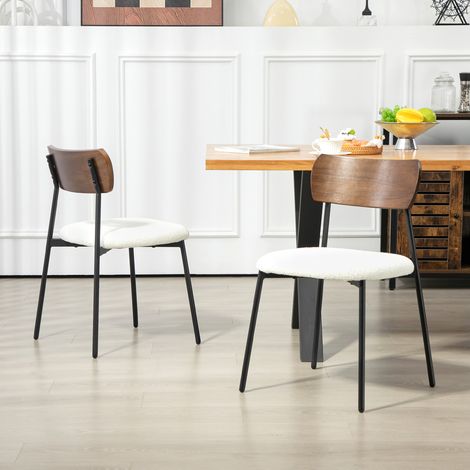 Lot de 2 chaises de salle à manger, assise effet bouclette, dossier courbé effet bois, pour intérieur, crème (1/5)