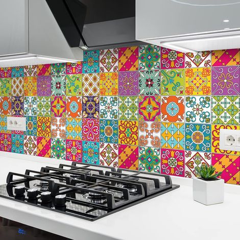 Sticker Mural Carrelage Adhésif Cuisine Salle de Bain - Stickers Carreaux de Ciment Armondo - 24 Sticker Tiles de 10x10 (1/5)