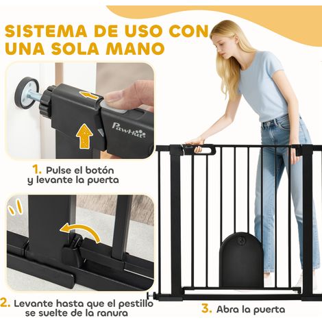 Barrière de sécurité pour chiens de 75 à 103 cm pour escaliers et portes. avec 2 extensions. fermeture automatique et double verrouillage. noire. (1/5)