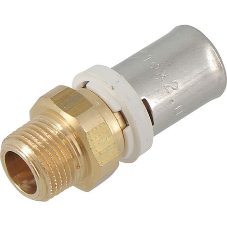 Raccord multicouche manchon à sertir fluxo mâle Ø16-3/8'' – Laiton avec double joint torique – Design hexagonal pour manipulation aisée (1/3)