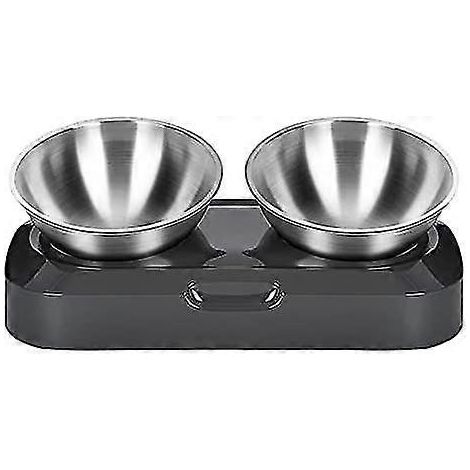 Gamelle antidérapante pour chat, surélevée, en acier inoxydable, double bol, inclinaison réglable sur 15°, avec support (1/5)