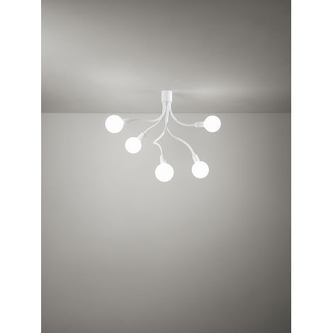 Plafonnier 6680 en caoutchouc blanc, design moderne avec 5 lumières E27, diamètre 39 cm et hauteur 81 cm pour éclairage intérieur par Perenz. (1/2)