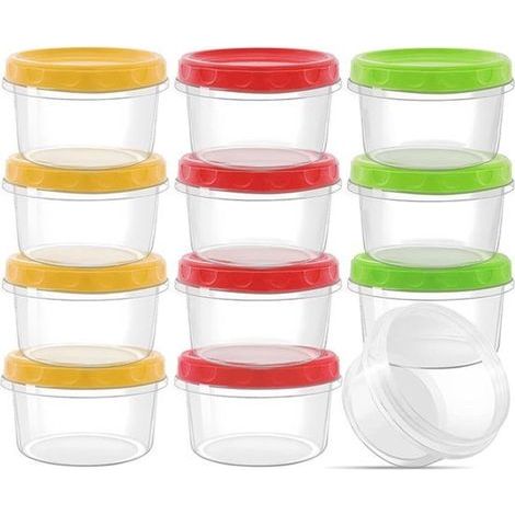 Vorratsdosen mit Schraubverschluss – 12er-Pack – 250 ml – Saucen- und Snackbehälter – Auslaufsicher und BPA-frei – Ideal zum Einfrieren – Rot/Grün/Gelb (1/5)