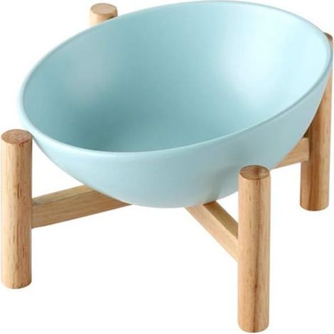 Bleu Porte-gamelle Surélevée Gamelle incliné pour Chien et Chat Céramique avec Bambou Support en Bois Grand-Fei Yu (1/5)