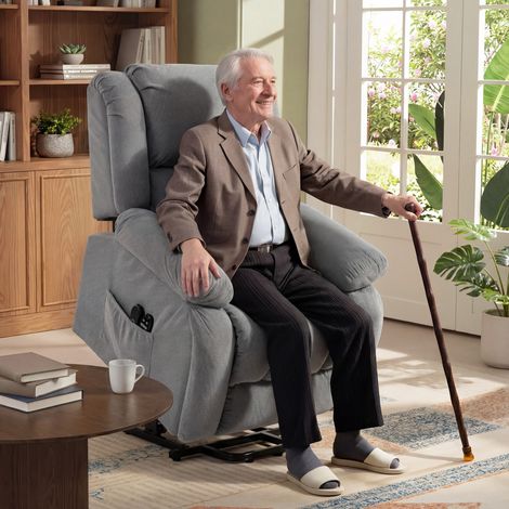 Fauteuil releveur électrique avec fonction massage et chaleur, repose-jambes, dossier réglable, télécommande et rangement latéral (1/5)