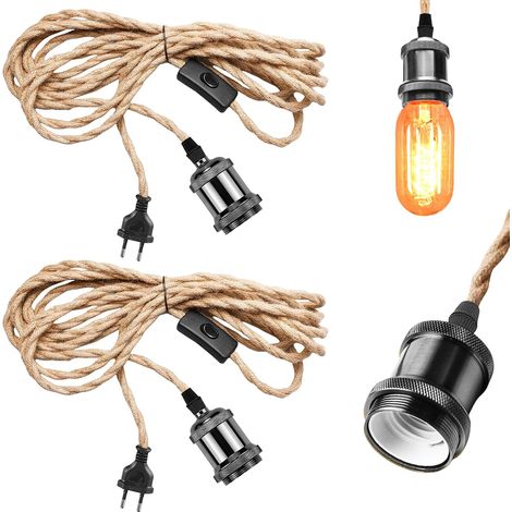 E27 Pendant Light with Cable and Socket, Hanging Light with Switch and 15ft Hemp Rope Cable, DIY Hanging Kit (1/5)