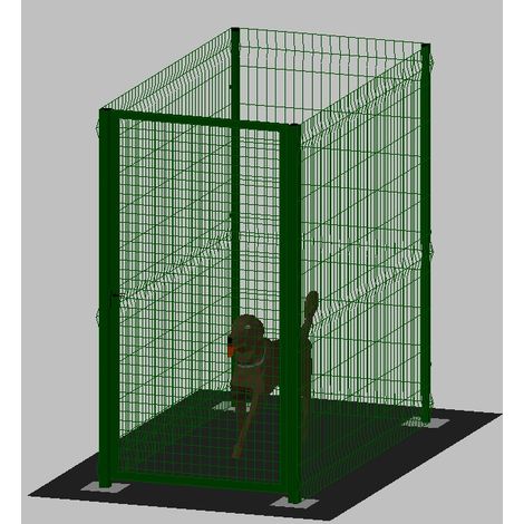.Recinto-Box Modulare per Cani in Ferro Zincato e Verniciato Verde-con Pali a Tassellare - cm 200x100x192h (1/3)