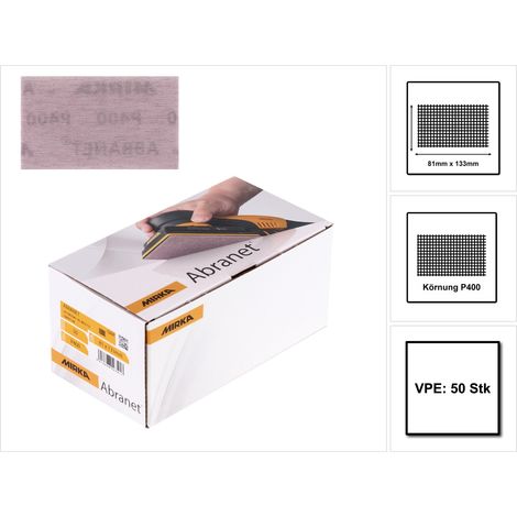 Mirka Abranet 81 x 133 mm Grip Schleifstreifen 50x P80 - P400 je nach Wahl, Körnung: K400 Körnung, Packungsinhalt: 50 Stück (1/5)