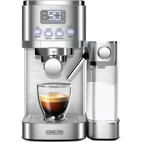 Machine à café automatique, pompe 20 bars, fonctionnement à une touche, ACIER INOXYDABLE, UE (1/2)