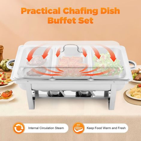 Chauffe-plats à 3 grilles Repas Chafing Dish - Récipient de maintien au chaud en acier inoxydable - 3 x 2,5 l - Pour buffet de restauration et fête (1/5)