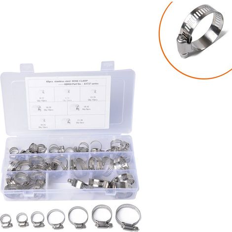 Collier de Serrage, Collier de Serrage Inox, 60 pièces Collier Serrage Inox, 6-38mm 7 Tailles Différentes, Pour Piscines, Lave Linge, Lave Vaisselle, Conduites d'eau Domestiques (1/5)