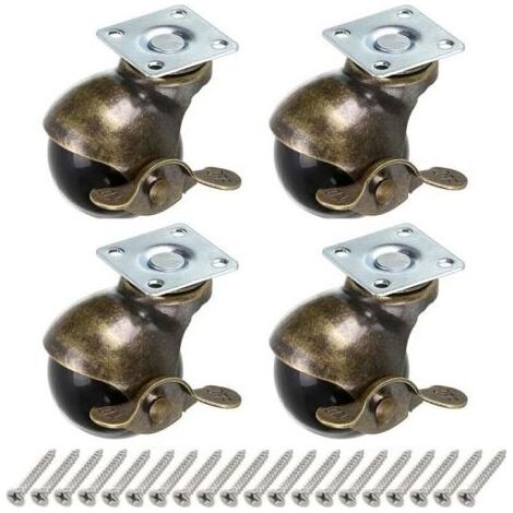 4 Pcs Roulettes pivotantes à plaques, 40 mm roulettes pour meubles avec freins, roulettes à billes antiques, remplacement pour meubles, commodes, coffres de stockage, tables basses (1/5)