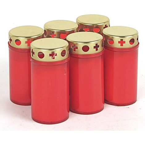 6 Stück 3 Tage-Brenner Grabkerzen Friedhofsdeko Trauerlichter rot weiß (1/5)