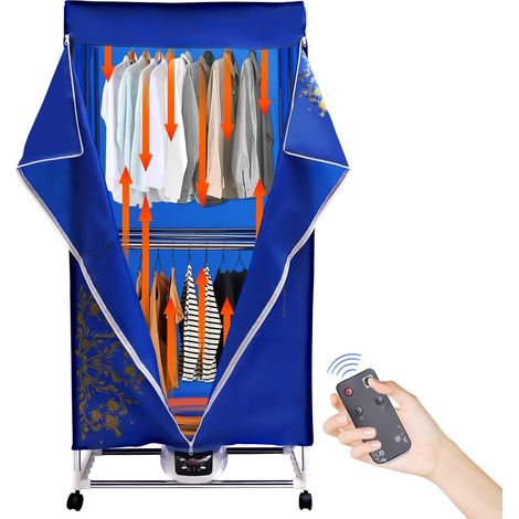 Portable Electric Clothes Dryer, Hot Air Dryer, Ventilated Clothes Dryer, Double Layer Heated Wardrobe Dryer with Remote Control （EU Plug）