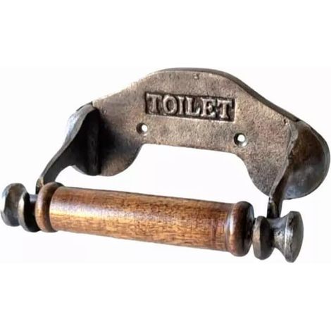 Porte-Rouleau de Papier Toilette Mural Style Industriel gaufré - en Fonte - Boucle en Bois - Accessoires de Salle de Bain faciles à Installer (1/5)