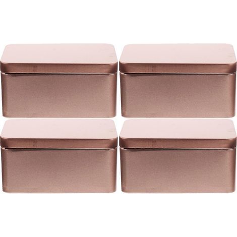 4er-Set Aufbewahrungsboxen aus Metall mit Deckel, kleine Aufbewahrungsboxen für Zuhause – 13 x 8 x 6,4 cm – Roségold (1/4)