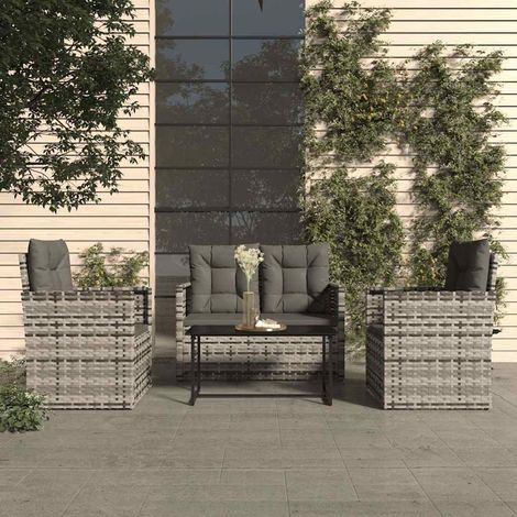 vidaXL Mobilier d'extérieur 4 pcs avec coussins Résine tressée Gris (1/5)