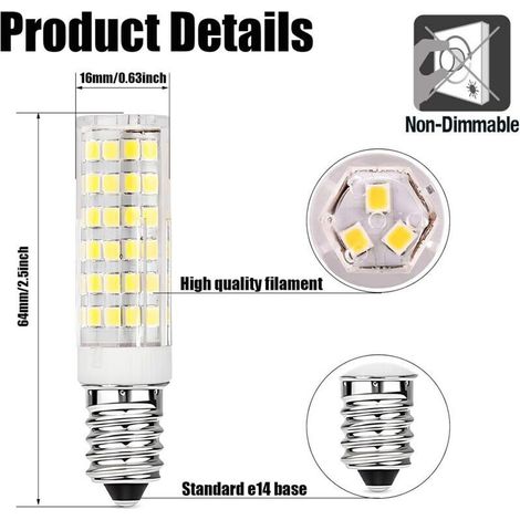 Lot de 5 ampoules LED E14 pour hottes de cuisine, 9 W, blanc froid (6000 K), 220-230 V CA, non dimmables, pour réfrigérateurs/hottes de cuisine. (1/3)