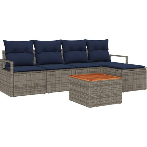Garden Sofa Set with Cushion 6 pcs Grey Poly Rattan vidaXL