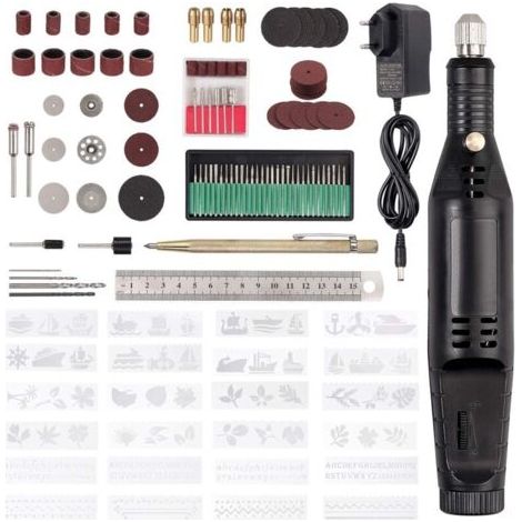 Kit de herramientas rotativas eléctricas de 130 piezas, mango ergonómico con 30 agujas de amolar.