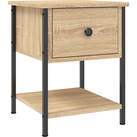 Comodino con cassetto e ripiano 34 x 35,5 x 45 cm in derivati del legno color rovere e ferro DEC033803