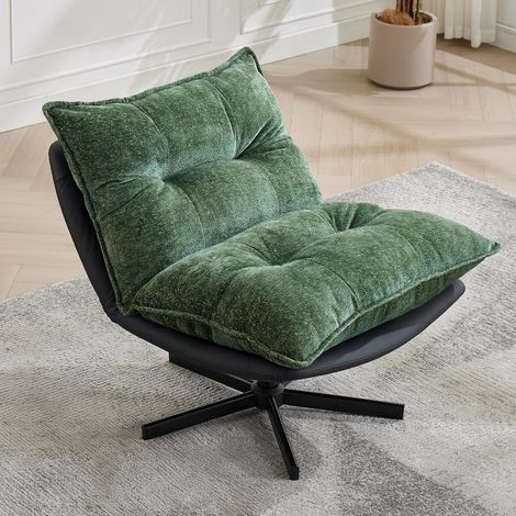 Fauteuil Pivotant 360°avec Dossier Réglable 4 Positions, Large Assise en Chenille, Chaise Lounge sans Accoudoirs