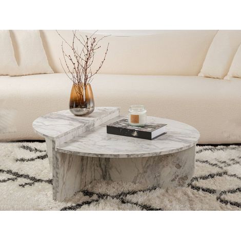 Dmora - Wohnzimmertisch Feglino, Niedriger Wohnzimmertisch, Kaffeeregal, Couchtisch für Sofa, 90x60 h35 cm, Marmor (1/5)