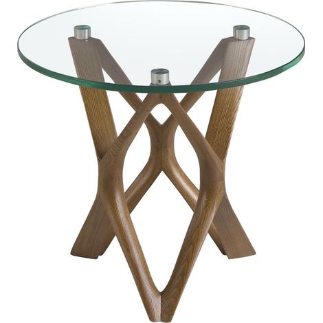 Table d'appoint design verre et bois Angel Cerda - Verre trempé et bois noyer (1/5)