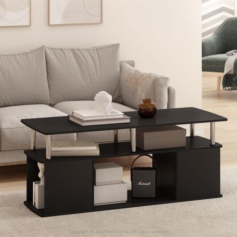 Table Basse, Table Basse rectangulaire Moderne avec étagère Ouverte, Table d'appoint avec Rangement latéral, pour Salon, Chambre, Bureau, Finition américaine/Acier Inoxydable (1/5)