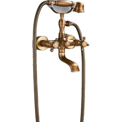 Robinet de douche et de baignoire, à double poignée, monté au mur, laiton antique A (1/2)