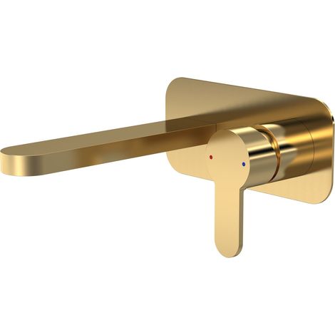 Balterley Consall Round Wall Mount 2 Tap Hole Basin Mixer Tap & Back Plate - Brushed Brass
