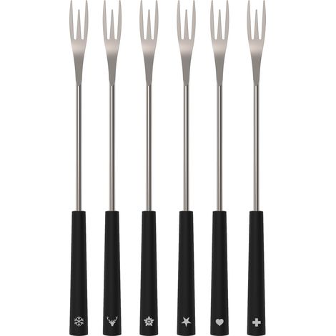 Lot de 2 fourchettes à fondue 2 en 1 pour 6 personnes, noires, en acier inoxydable (26,5 cm) pour fondue au fromage et à la viande, passent au lave-vaisselle, avec pictogrammes de poignée (1/2)