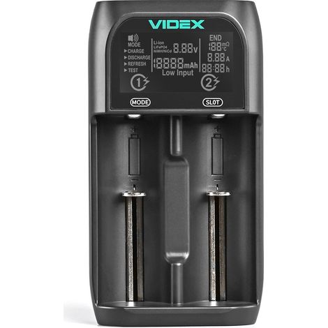 VCH-UT201 Caricabatterie per 2 batterie 16340, 17670, 18350, 18500, AA, AAA, C (R14) Videx (1/5)