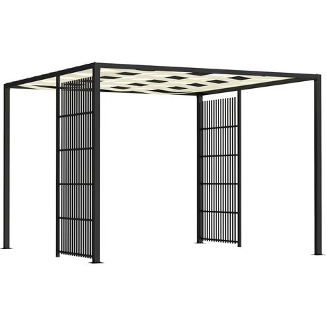 Pergola Gazebo da Giardino 295x295x210 cm Copertura Ondulata e Pannelli Laterali in Metallo Nero (1/5)