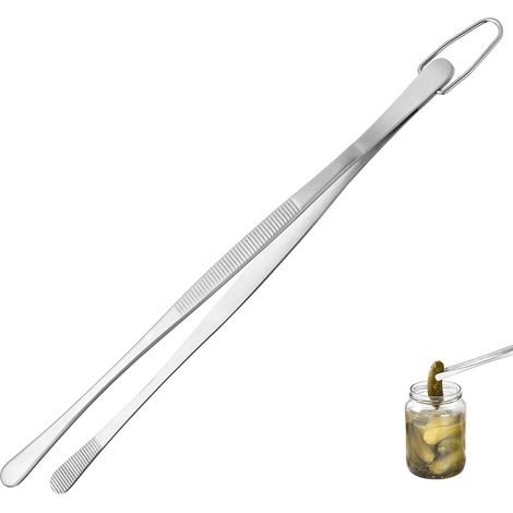 Pince de Cuisine 25 cm – Acier Inoxydable 18/8 Alimentaire, Soudure Sans Joint Robuste et Force de Pincement Améliorée – Pour Cuisson, Service, Décoration et Dressage (Embout Rond, Argenté)
