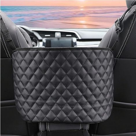 Sac de siège auto en filet porte-sac à main, cuir, noir – DELKEVIC (1/5)